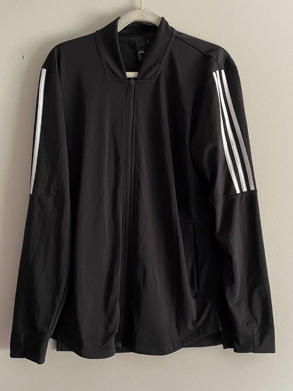 adidas Black Performance Jacket with White Sleeve Stripes
